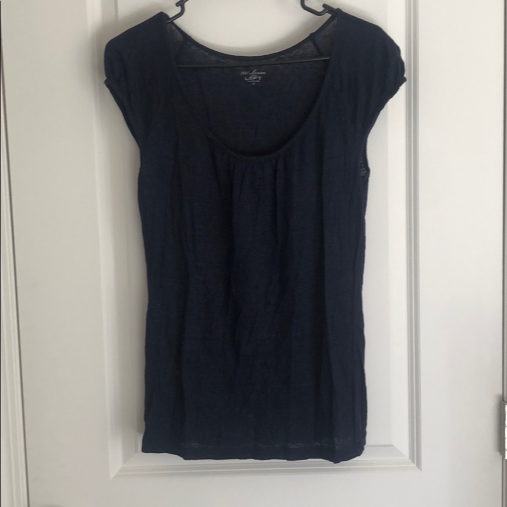 The loft 100% linen navy blue short sleeve top